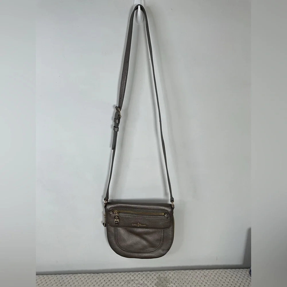Cole Haan Metallic Silver Canteen Messenger Crossbody